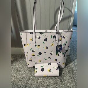 Kate Spade Dana Tote Pansy Toss Floral Large Shoulder Bag Purse & Wallet - NWT